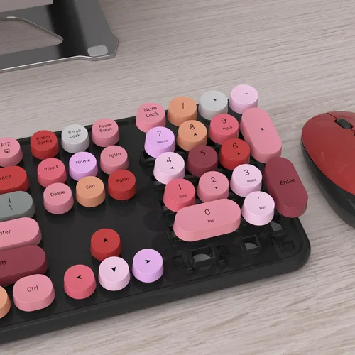 Vista 4 de UBOTIE Teclado inalámbrico colorido para computadora y mouse óptico, teclas flexibles, teclado de tamaño completo de oficina, conexión sin