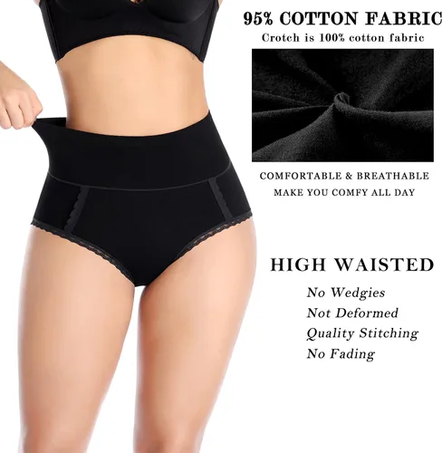 Vista 5 de MISSWHO Cotton High Waisted Soft Womens Underwear Breathable Panties, Multipack