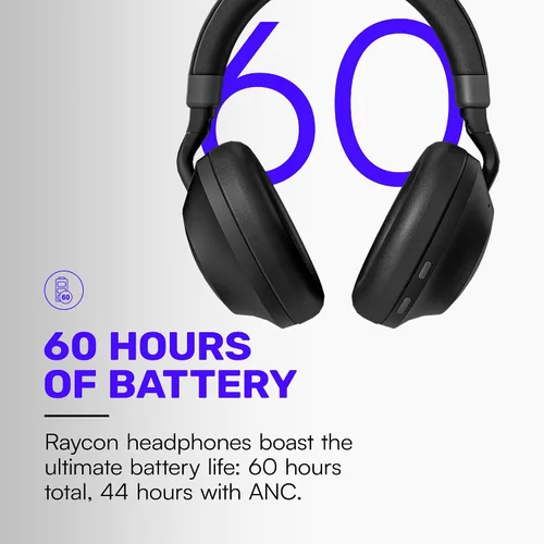 Vista 2 de Auriculares Raycon Pro con 60 horas de batería, 6 micrófonos, cancelación activa de ruido, modo de consciencia, conectividad multipunto (Negro Onyx)