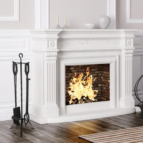 Vista 7 de Juego de herramientas para chimenea de 5 piezas, accesorios ligeros de hierro forjado para interiores y exteriores, incluye soporte resistente