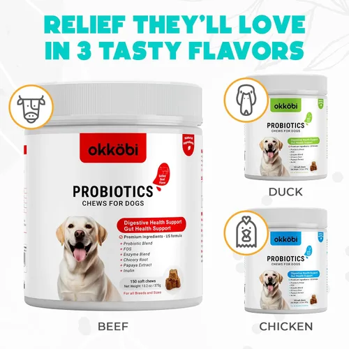 Vista 7 de Probióticos masticables para perros, 150 unidades, masticables probióticos para perros con enzimas e ingredientes naturales, apoyo para la salud