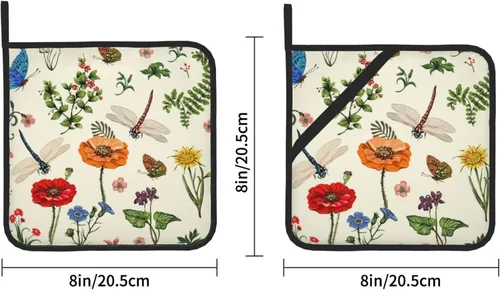 Vista 2 de Juego de 2 soportes para ollas de libélula de primavera con diseño de hojas de helecho botánico para cocina, decorativas, resistentes al calor