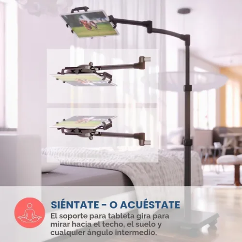 Vista 2 de Levo G2 Soporte Premium para Tablet en el Piso con Brazo Ajustable de 5 Ejes para iPad, Kindle, Samsung – Rango de Altura 30–56 Pulgadas – Lectura