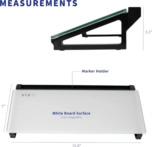 Vista 3 de VIVO DESK-WB16D - Pizarra blanca de escritorio de cristal de 16 x 7 pulgadas con ranura para marcador y almacenamiento abierto, superficie blanca