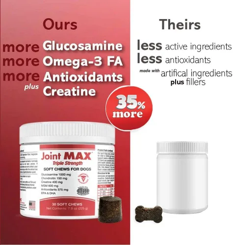 Vista 6 de PHS Joint Max Triple Strength (TS) Masticables suaves para perros, glucosamina, condroitina, MSM, cúrcuma, Omega 3, alivio del dolor de cadera