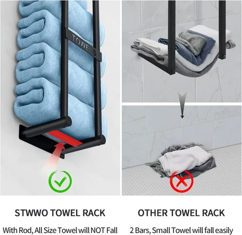 Vista 4 de STWWO Toallero para Baño Montado en Pared, Toallero de Pared de 22 Pulgadas para Toallas Enrolladas, Almacenamiento de Toallas para Baño Pequeño