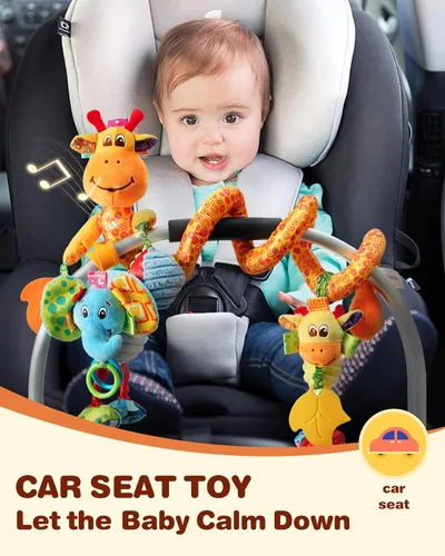Vista 4 de Juguetes Jollybaby para cuna, cochecito y asiento de auto para bebé de 0-3-6-9-12 meses, juguetes sensoriales colgantes para tiempo boca abajo
