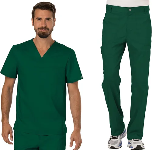 Vista 12 de Cherokee Conjunto de uniforme médico prémium para hombre, cuello en V y Azul Caribe
