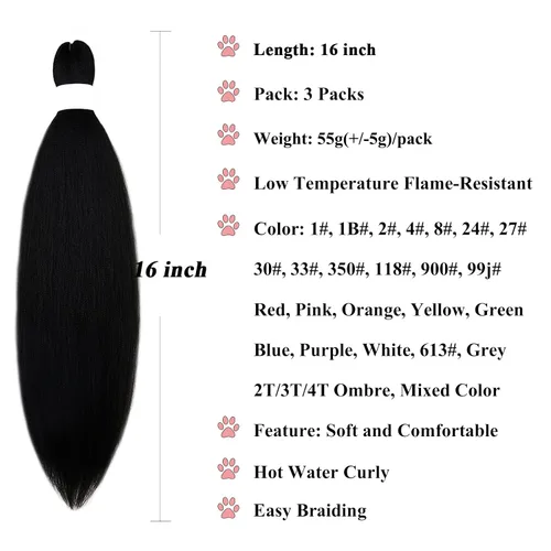 Vista 2 de Pelo trenzado corto 1B negro preestirado Extensiones de pelo trenzado para niños para trenzas de caja sin nudos, pelo trenzado preestirado de 16