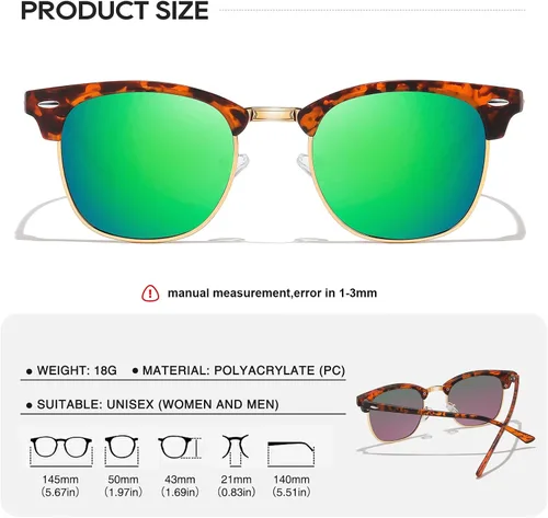 Vista 2 de AOMASTE Sunglasses MenMens Polarized Sunglasses for Men Women,Classic Semi-Rimless Sun Glasses