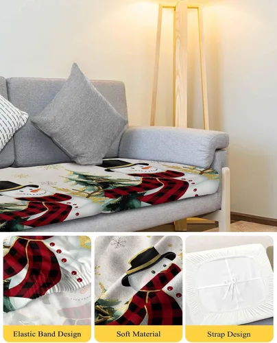 Vista 4 de Fundas de cojín para sofá de Navidad, funda elástica para sofá con parte inferior elástica, fundas de sofá con diseño de muñeco de nieve