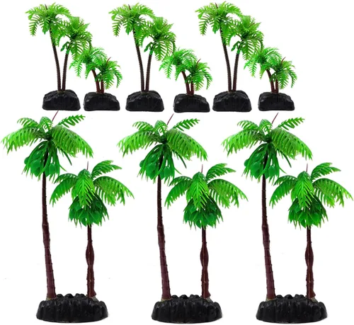Vista 2 de M2cbridge Árbol de coco de plástico para acuario, plantas de coco, palmera para decoración de acuarios de peceras (9 piezas)