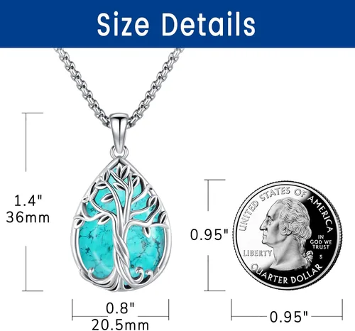 Vista 19 de Joyas de turquesa para mujeres y hombres de plata de ley 925 con colgante de urna para cenizas, collar con medallón de imagen, martillo de Thor