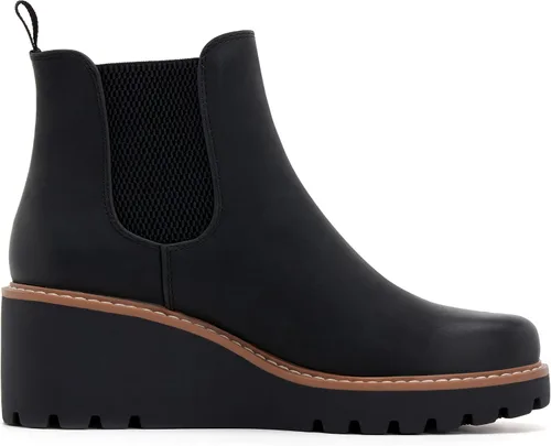 Vista 2 de vodvob Botas de tobillo para mujer, botines de tacón de cuña elásticos con plataforma Chelsea sin cordones y suela de lengüeta