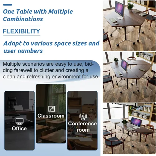 Vista 7 de 47.2" Folding Trapezoidal Conference Table with Wheels (4,Walnut)