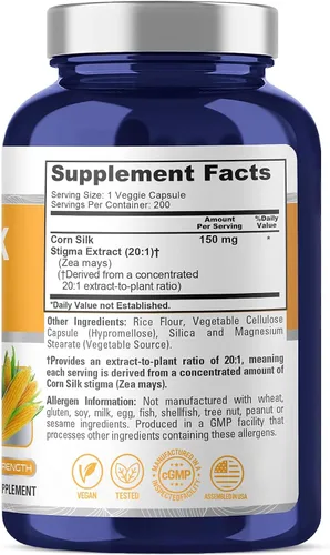 Vista 2 de NusaPure - Seda de maíz, vegana, 150 mg, 200 cápsulas vegetales - 200 porciones