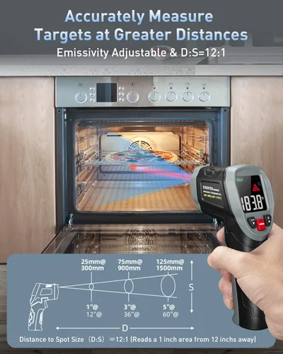Vista 5 de Eventek Pistola de termómetro infrarrojo, [3 en 1] -58°F ~ 1112°F (-58.0 °F ~ 1,112.0 °F) pistola de temperatura láser digital para cocinar, horno
