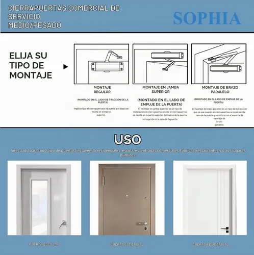 Vista 5 de Sophia Cierrapuertas DK4000 - Cierrapuertas automático de alta resistencia comercial, tamaño ajustable 1-6, grado 1, cierre de puerta hidráulico