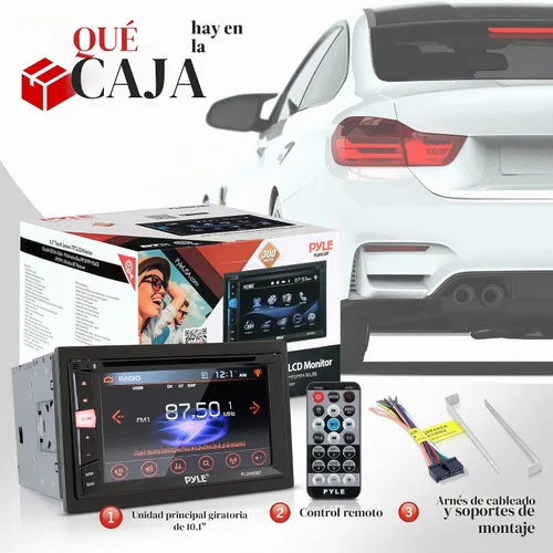 Vista 2 de Pyle Reproductor de DVD estéreo para coche Double Din Bluetooth con pantalla táctil integrada en la consola, estéreo de coche con USB/SD, MP3