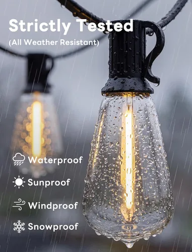 Vista 3 de 25FT LED Outdoor String Lights, ST38 Patio Lights Waterproof with 25 Shatterproof Edison Bulbs, Connectable Outside Hanging Light for Porch, Garden