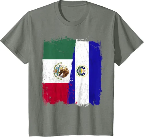 Vista 86 de Camiseta con la bandera mexicana de El Salvador con la mitad de la bandera mexicana de El Salvador