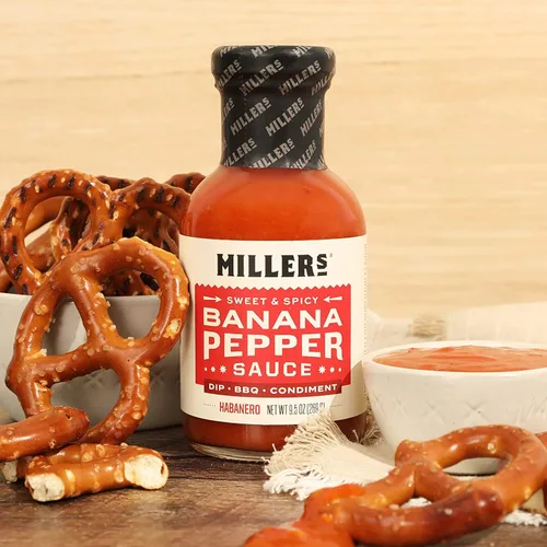 Vista 3 de Miller's Banana Pepper Habanero - Salsa picante picante de plátano y pimienta, el mejor uso para carnes a la parrilla, barbacoa y alitas de pollo