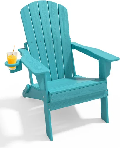 Vista 22 de Juego de sillas plegables Adirondack de 3 piezas, respaldo extra alto de 38 pulgadas y grano de madera en relieve, muebles de patio de polietileno