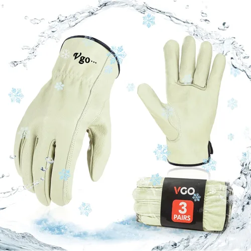 Vista 10 de Vgo... PA9501 - 1 par de guantes de trabajo de piel de cerdo para hombre, guantes de construcción (talla S, color cian claro, PA9501)