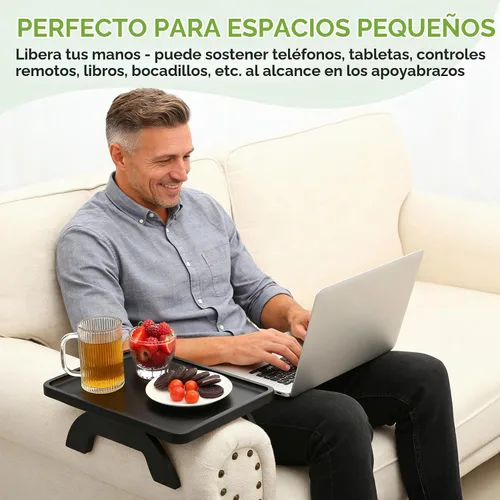 Vista 2 de Mesa de Brazo de Sofá SINWANT, Bandeja de Brazo de Sofá de Bambú para Respaldo, Bandeja con Clip de 13.78" para Sofá para Sala de Estar, Snack