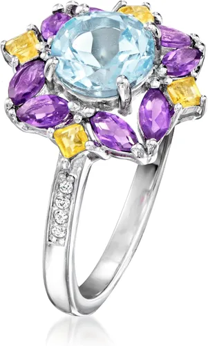 Vista 3 de Ross-Simons 1.50 Carat Sky Blue Topaz and .60 ct. t.w. Multi-Gemstone Ring With White Topaz in Sterling Silver