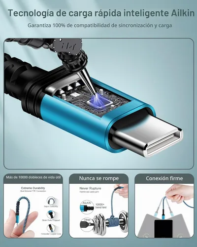 Vista 2 de Paquete de 3 cables de carga USB C de 3/6/10 pies de carga rápida