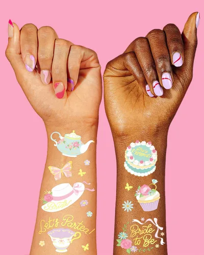 Vista 3 de xo, Fetti Tatuajes temporales para despedida de soltera, 50 estilos de purpurina Decoración de despedida de soltera pastel, regalo de dama