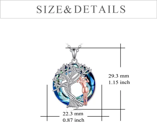 Vista 4 de YFN Collar de regalo para niñas, plata de ley, árbol de la vida, joyería de cristal, regalo de graduación de cumpleaños para mujeres y niñas