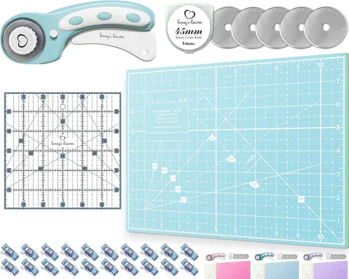 Vista 11 de Juego de cortador giratorio - Kit de acolchado incl. Cortador de tela de 45 mm, 5 cuchillas de repuesto - Ideal para manualidades, costura, parcheo