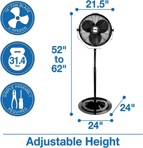 Vista 4 de Air King 9418 Ventilador de pedestal de grado industrial de 18 pulgadas