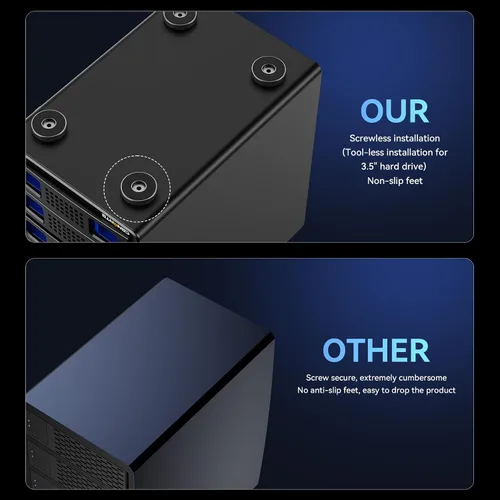 Vista 7 de CENMATE Carcasa de disco duro de 6 bahías con ventilador de refrigeración para HDD/SSD SATA de 2.5"/3.5" con USB A/C 3.2 Gen 2, compatible