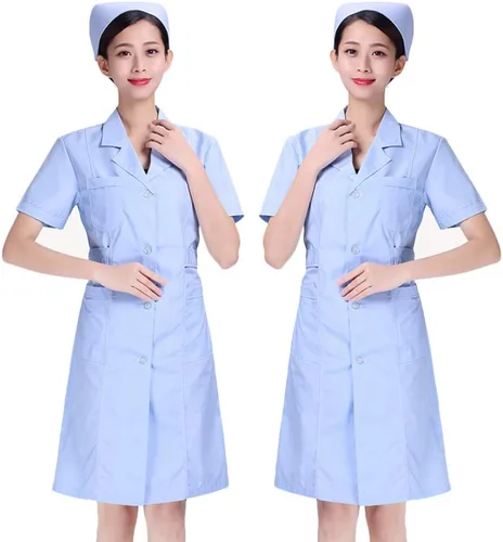 Vista 5 de KESYOO Blanco Manga Corta Uniforme Esteticista Enfermería Abrigo Algodón Hospital Ropa V Cuello Abrigo - Talla S