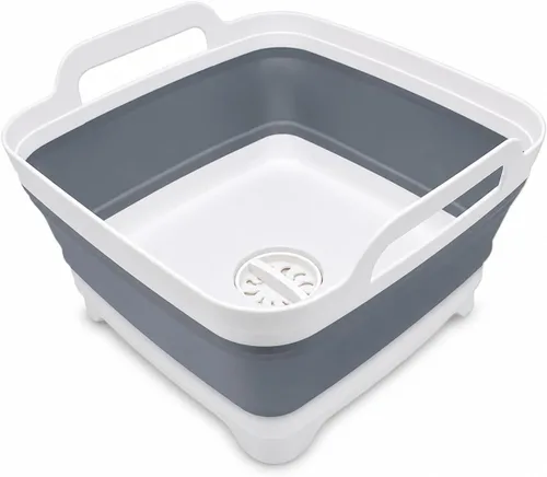 Vista 10 de Lavaplatos plegable de 2.4 galones (9L) con tapón de drenaje, para exteriores, multiuso, ahorro de espacio, bandeja de almacenamiento de cocina