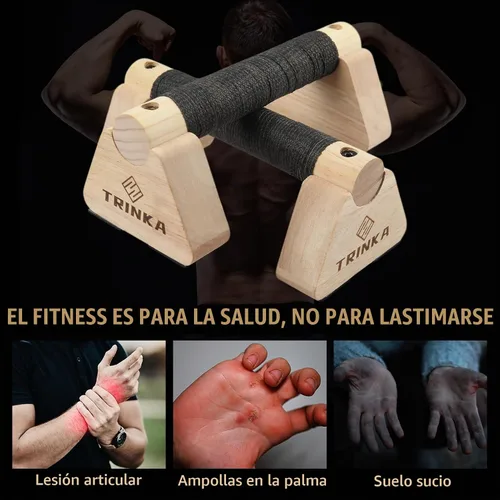 Vista 6 de Barras de levantamiento de paraletas de madera, 2 barras de calistenia de madera con base antideslizante, asas de flexión para gimnasio en el piso