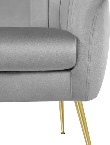 Vista 8 de Yaheetech Silla de Tocador Moderna, Silla de Acento de Terciopelo Suave con Patas de Metal Dorado, Sillón Acolchado Chaise Longue para Sala de Gris