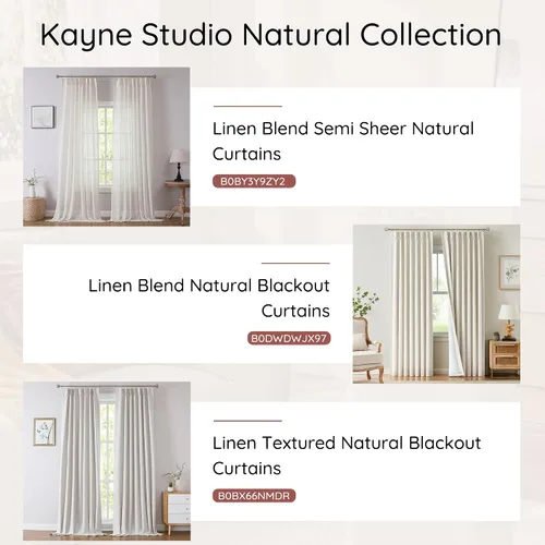 Vista 7 de Kayne Studio Cortinas opacas plisadas para sala de estar y dormitorio, habitación de bebé, cortinas con aislamiento térmico para oscurecer la Natural