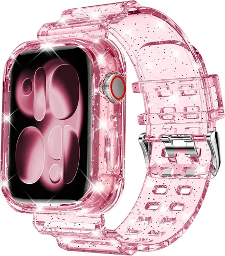 Vista 21 de DABAOZA - Correa transparente compatible con Apple Watch de 1.772 in y 1.732 in, con purpurina transparente Women Men,Glitter Bling TPU
