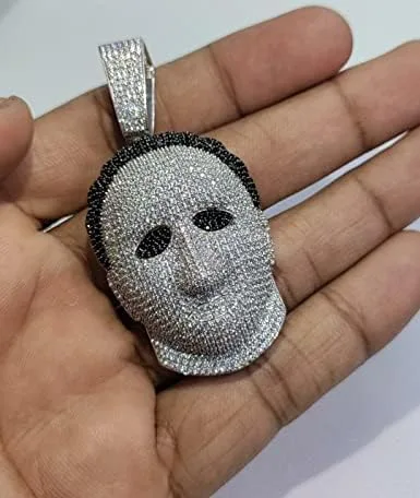 Vista 2 de DTJEWELS - Juego de puntas de corte redondo de 3.50 quilates, diamante blanco y negro, para hombre, máscara de Halloween, colgante de plata de ley