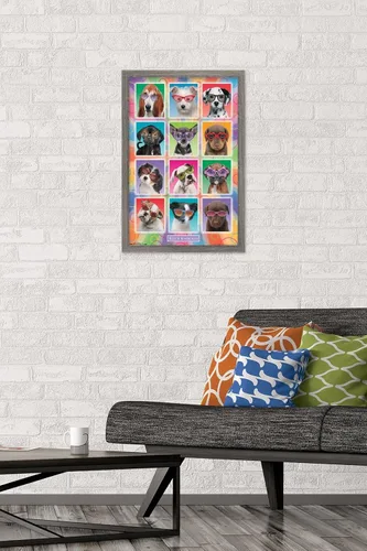 Vista 2 de Trends International Keith Kimberlin - Póster de pared con diseño de cachorros, gafas de sol, 14.725 x 22.375 pulgadas, versión enmarcada de madera