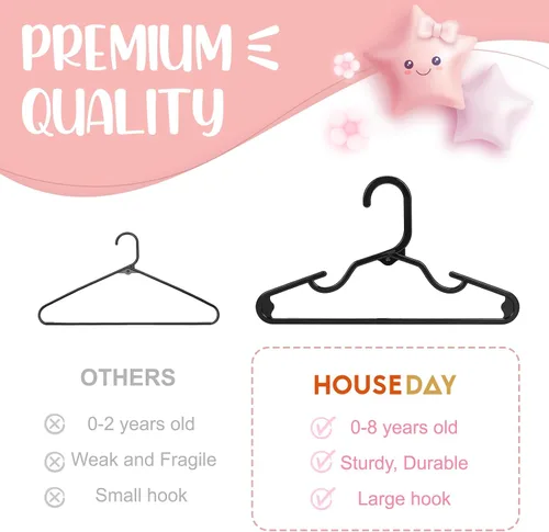 Vista 7 de HOUSE DAY Perchas de plástico para bebé, paquete de 20, perchas de plástico duradero para ropa de bebé, perchas delgadas y compactas para niños