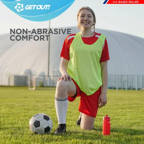 Vista 6 de Get Out! Chaleco Scrimmage Pinnies 12pk en rojo y azul - Tallas para jóvenes, adolescentes y adultos - Jerseys de malla de nailon para cualquier
