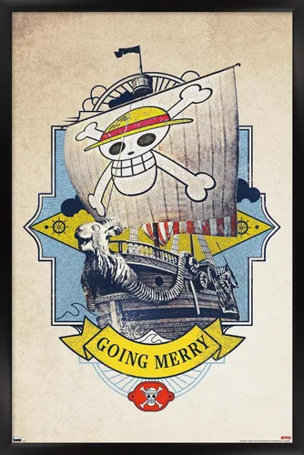 Vista 8 de Trends International Netflix One Piece - Póster de pared Going Merry de 14.72 x 22.37 pulgadas, versión enmarcada de madera de granero