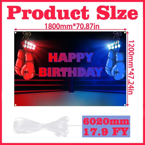 Vista 4 de Cartel de fondo de fiesta de cumpleaños con temática de boxeo, ideal para niños o niñas, fiestas temáticas de boxeo, noches de lucha y fiestas