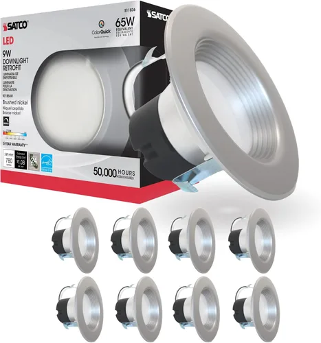 Vista 9 de Satco Downlight LED seleccionable a color S11836, 9 vatios; 5 pulgadas - 6 pulgadas; Cct seleccionable; 120 voltios; regulable; acabado de níquel