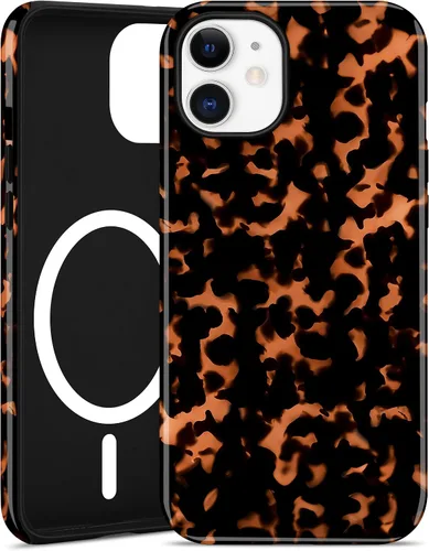 Vista 111 de Jusy Compatible con MagSafe Brown Tortoise Shell Print Phone Case para iPhone 7/8/SE, funda protectora magnética de lujo de TPU suave